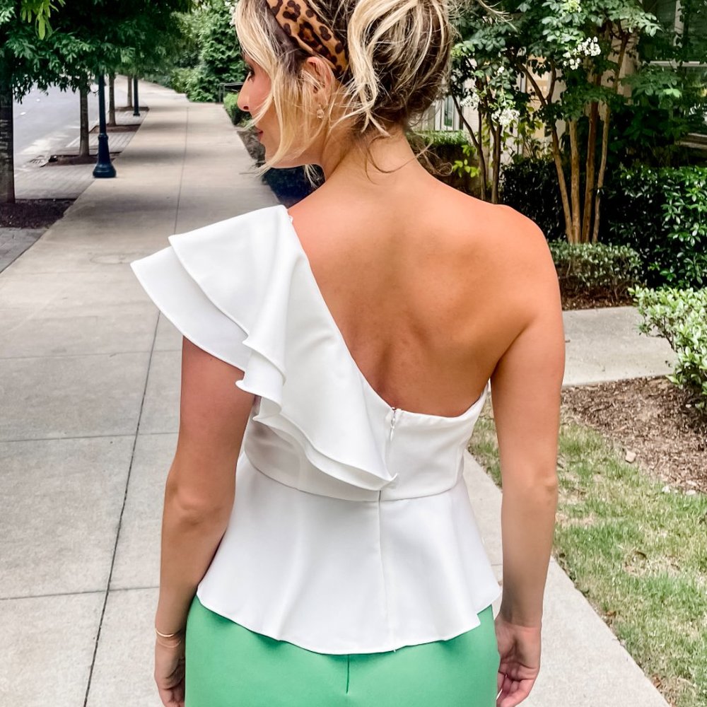 White One Shoulder Ruffle Top - Picture 3 of 3